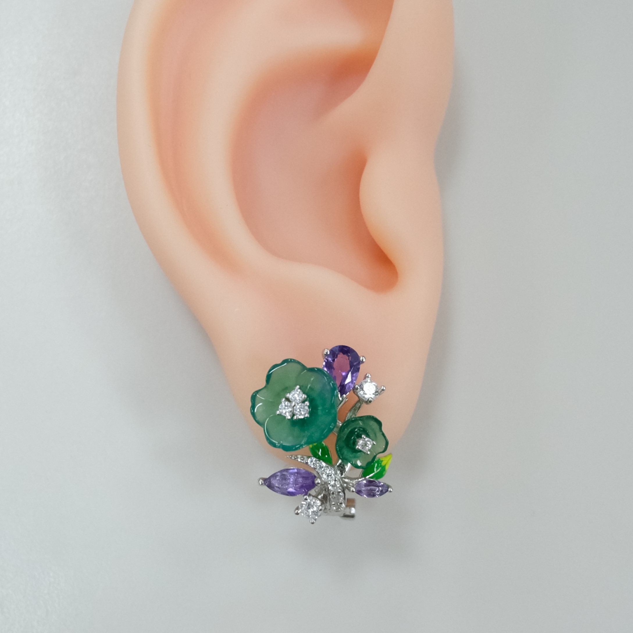 Серебряные серьги с халцедонами "Цветы"